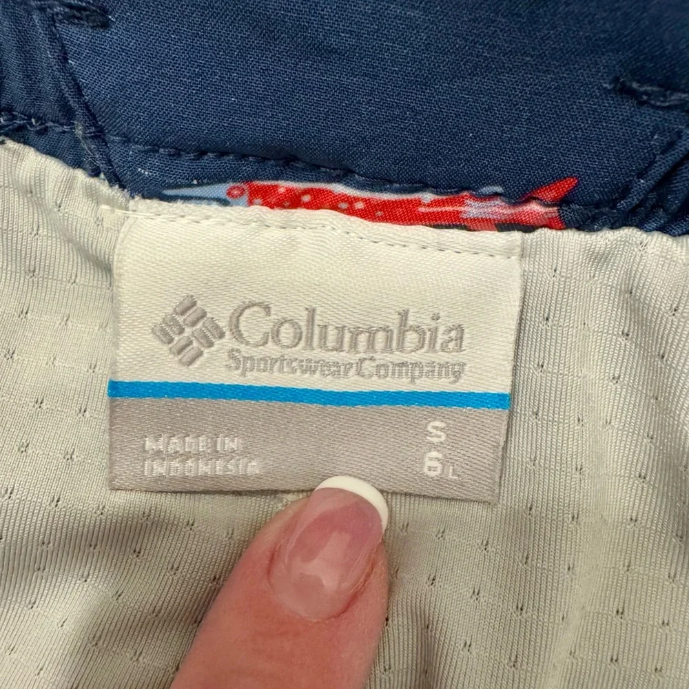 Columbia PFG Navy Fishing Lure  Patterned Swim Trunks Size‎ S EUC